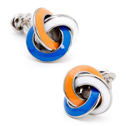 Double Ended Orange, Blue And White Knot Cufflinks