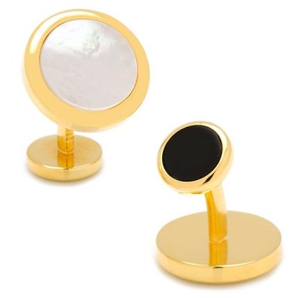 Double Sided Gold Mother of Pearl Round Beveled Cufflinks