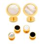 Double Sided Gold Mother of Pearl Round Beveled Stud Set