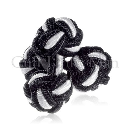 Ebony Black & Ivory White Silk Knot Cuff Links