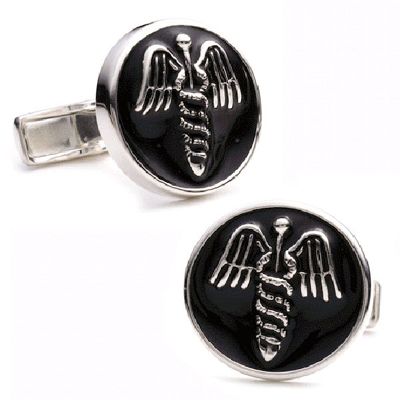 Enamel Medical Caduceus Cufflinks