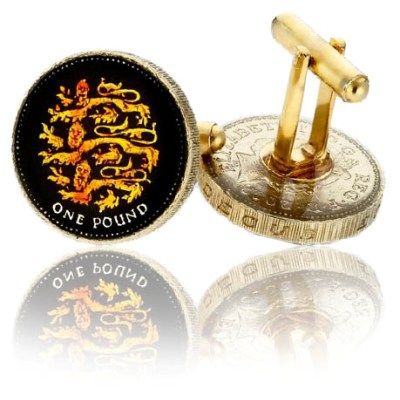 English 3 Lions Pound Coin Cuff Links