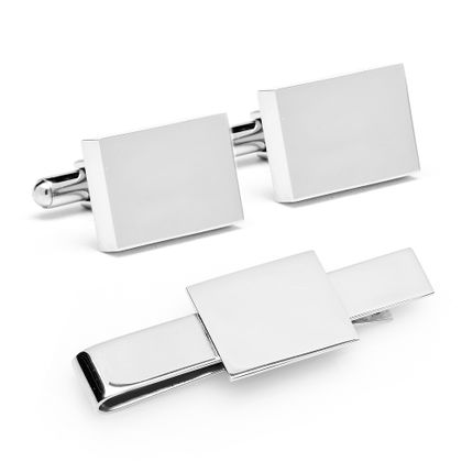 Engravable Rectangle Infinity Cufflinks And Tie Bar Gift Set