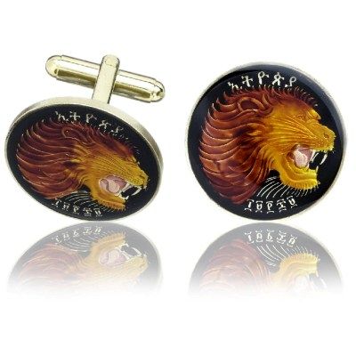 Ethiopian Lion Black Coin Cuff Links