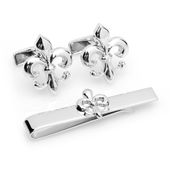 Fleur Di Lis Cufflinks Tie Bar Gift Set