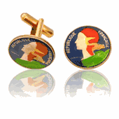 French Female Head Coin Cuff Links