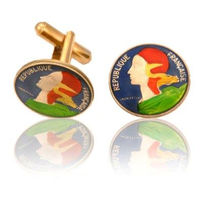 French Female Head Coin Cuff Links