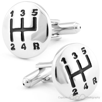 Gear Shifter Silver Cufflinks