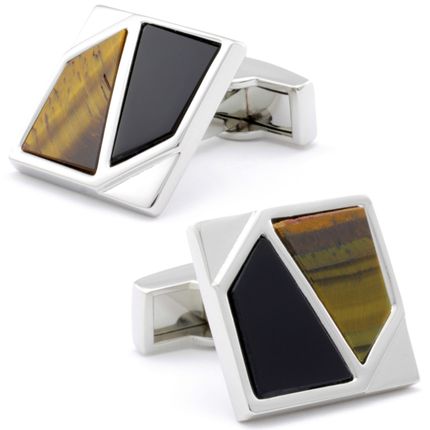 Geometric Tiger’S Eye And Black Stone Cufflinks