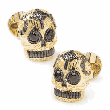 Gold and Black Day of the Dead Skull Cufflinks