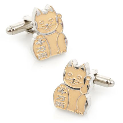 Gold Lucky Cat Cufflinks
