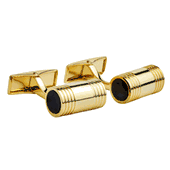 Gold Plated Barrel Cufflink With Onyx Stone