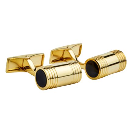Gold Plated Barrel Cufflink With Onyx Stone