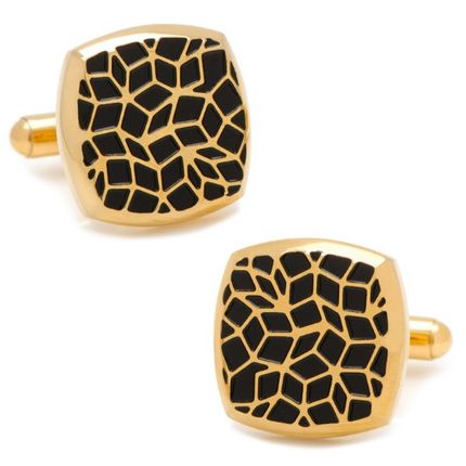 Gold Stainless Steel Geometric Cell Cufflinks