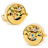 Gold Stainless Steel Kinetic Watch Movement Cufflinks