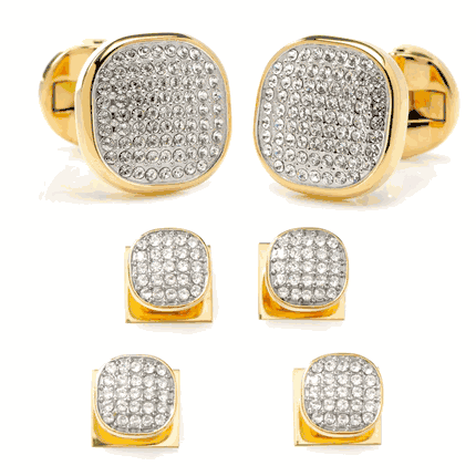 Gold Stainless Steel White Pave Crystal Stud Set
