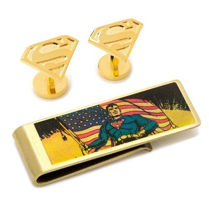 Gold Superman Cufflinks and Money Clip Gift Set