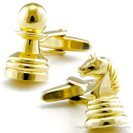 Golden Pawn and Knight Cufflinks