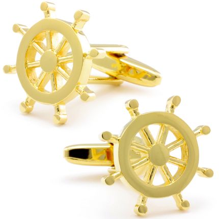 Golden Sailboat Wheel Cufflinks