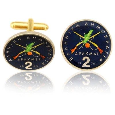 Greek Rifle Coin Cuff Links