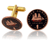 Greek Ship Coin Cuff Links