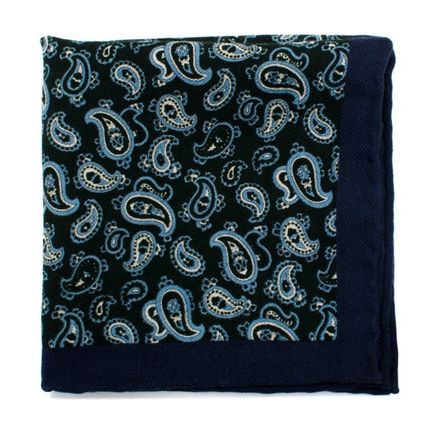 Green and Blue Paisley Wool Pocket Square