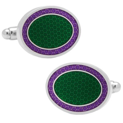 Green and Purple Oval Outline Cufflinks