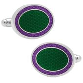 Green and Purple Oval Outline Cufflinks