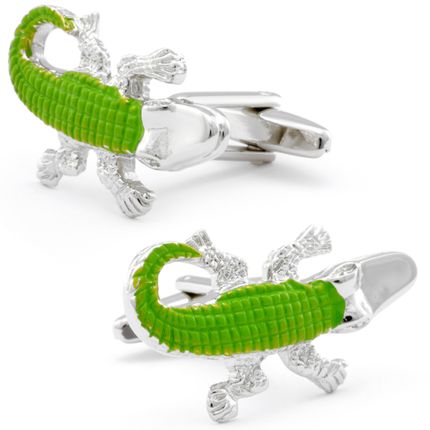 Green Enamel Alligator Cufflinks