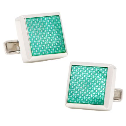 Green Etched Diamond Mother of Pearl Cufflinks