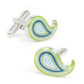 Green Layered Paisley Cufflinks