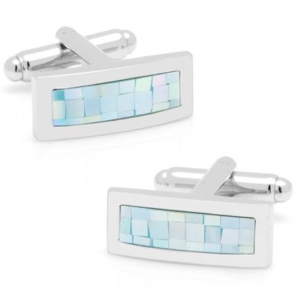 Green MOP Tile Mosaic Bar Cufflinks