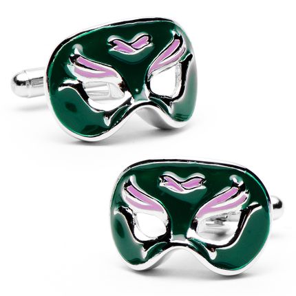 Green & Purple Mardi Gras Venetian Mask Cufflinks