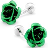 Green Rose Flower Cufflinks