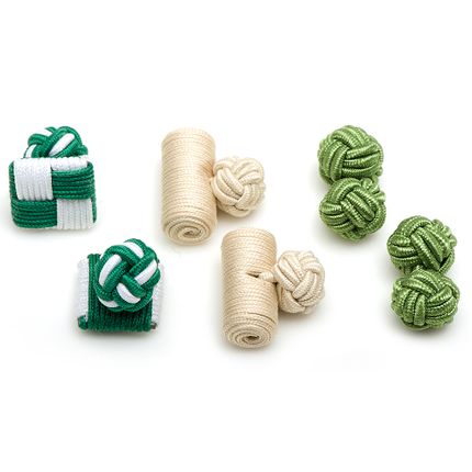 Green Tea Silk Knot Combo Cufflinks