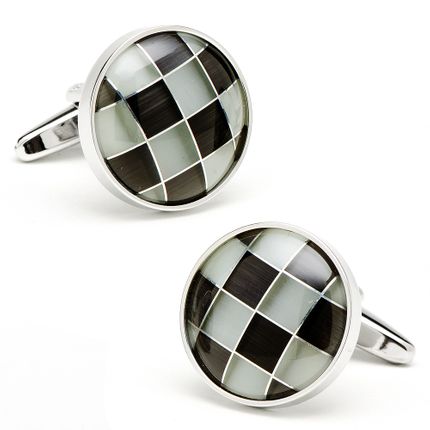 Grey Cats Eye Checker Cufflinks