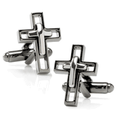 Gun Metal Cut Out Cross Cufflinks