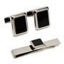 Gunmetal And Onyx Jfk Cufflinks & Tie Bar Gift Set