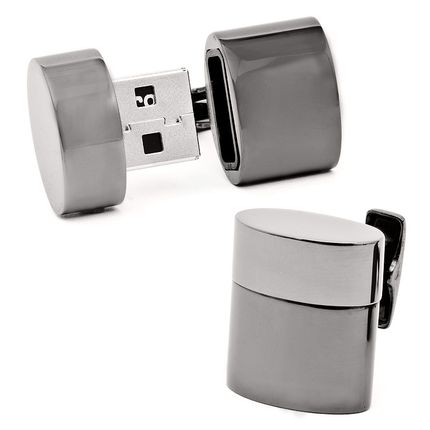 Gunmetal Oval 4Gb Usb Flash Drive Cufflinks