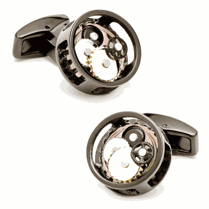 Gunmetal Round Watch Cog Cufflinks