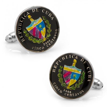 Hand Painted 5 Centavos Cuban Coin Cufflinks