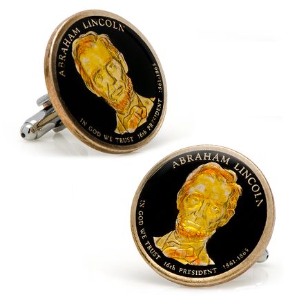 Hand Painted Abraham Lincoln Dollar Coin Cufflinks