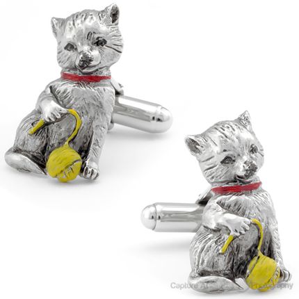 Hand Painted Antique Cat Cufflinks