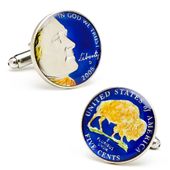 Hand Painted Blue Buffalo Nickel Cufflinks