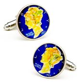 Hand Painted Blue Liberty Dime Cufflinks