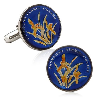 Hand Painted Chinese One Jiao Coin Cufflinks