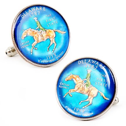 Hand Painted Delaware State Quarter Cufflinks