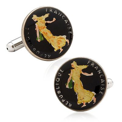 Hand Painted French Five Cent Coin Cufflinks