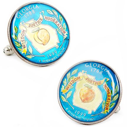Hand Painted Georgia State Quarter Cufflinks