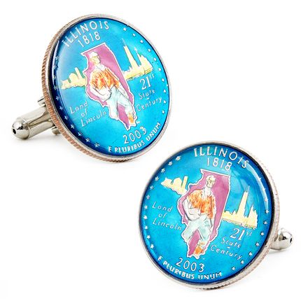 Hand Painted Illinois State Quarter Cufflinks